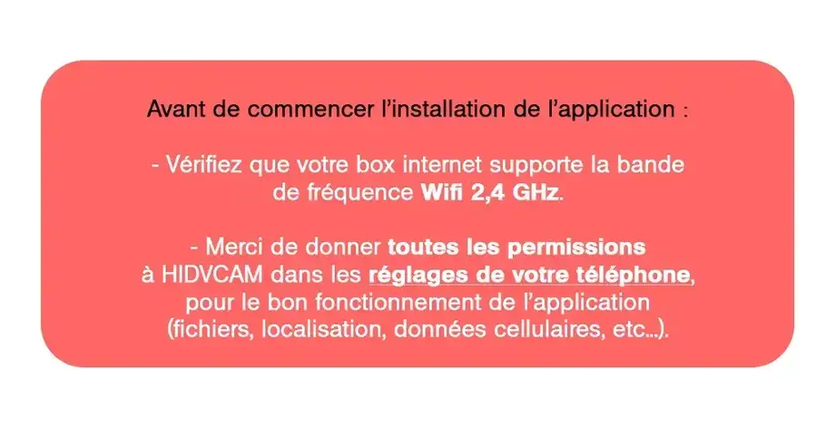 Vérifications à faire avant d'installer l'application HIDVCAM